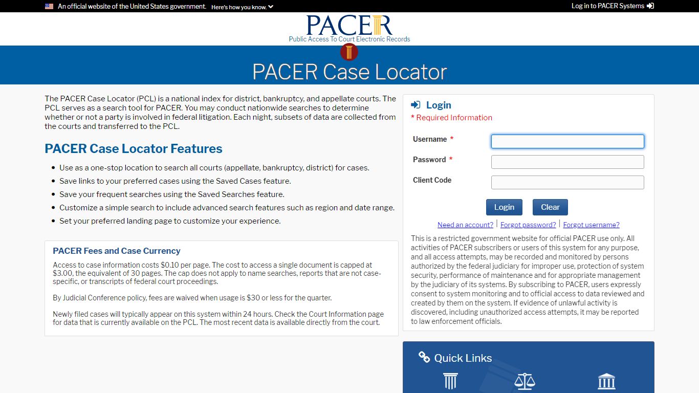 PACER | PACER Case Locator
