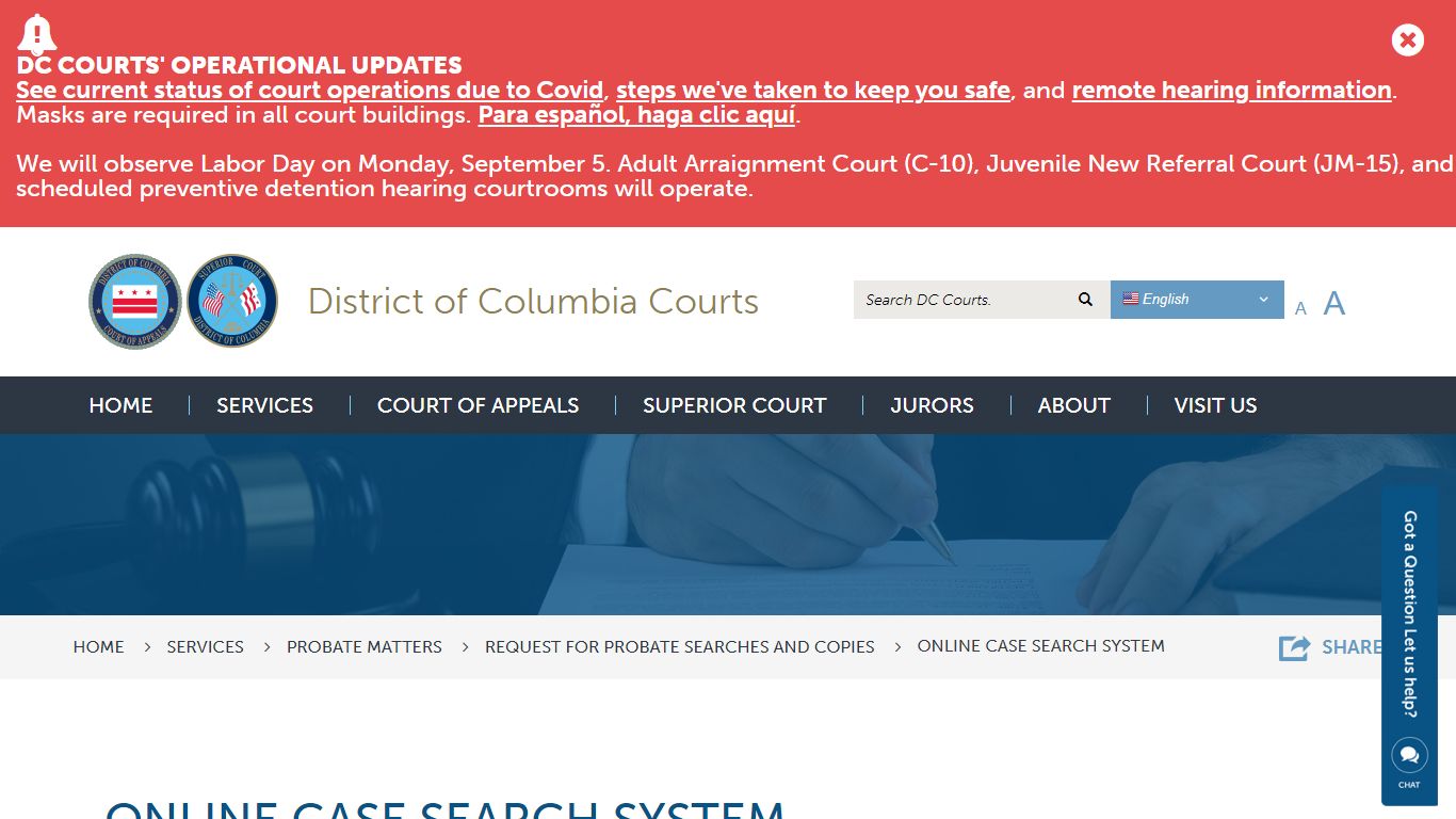 Online Case Search System | District of Columbia Courts